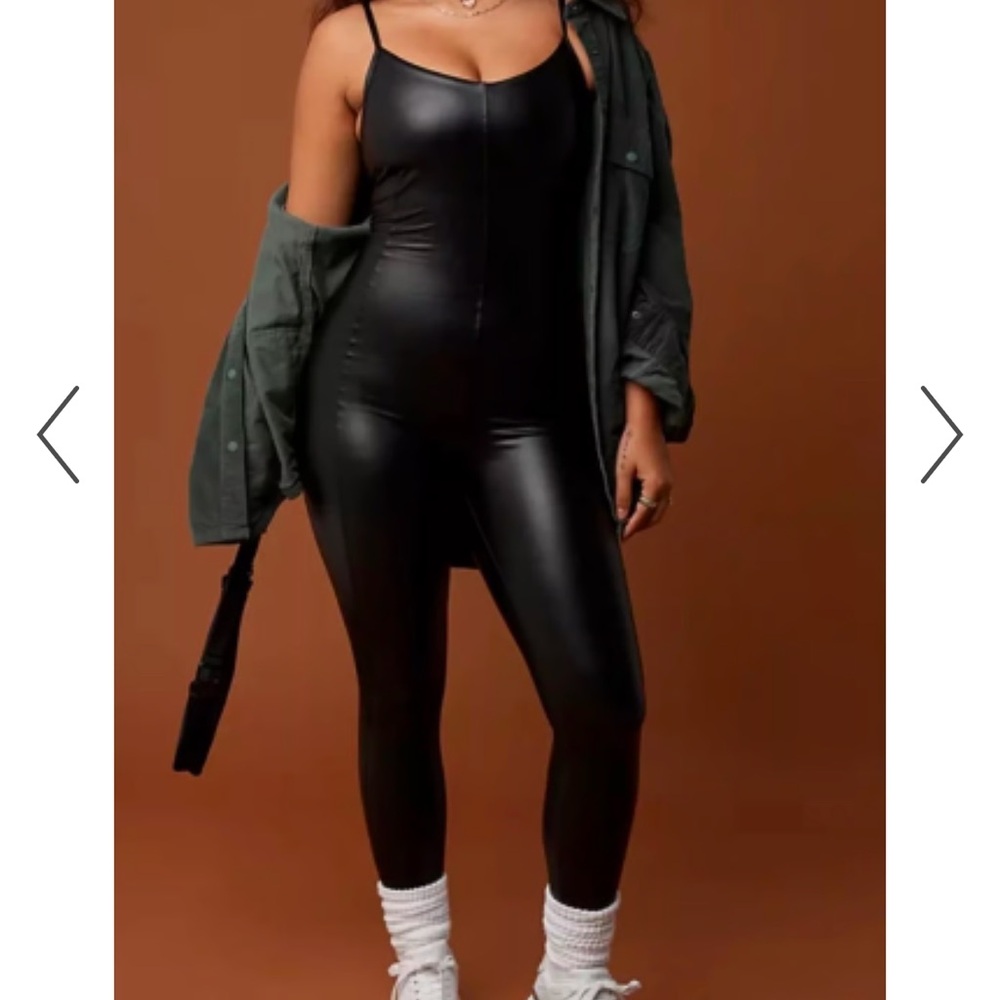 NWT Aerie Real Luxe black faux leather jumpsuit